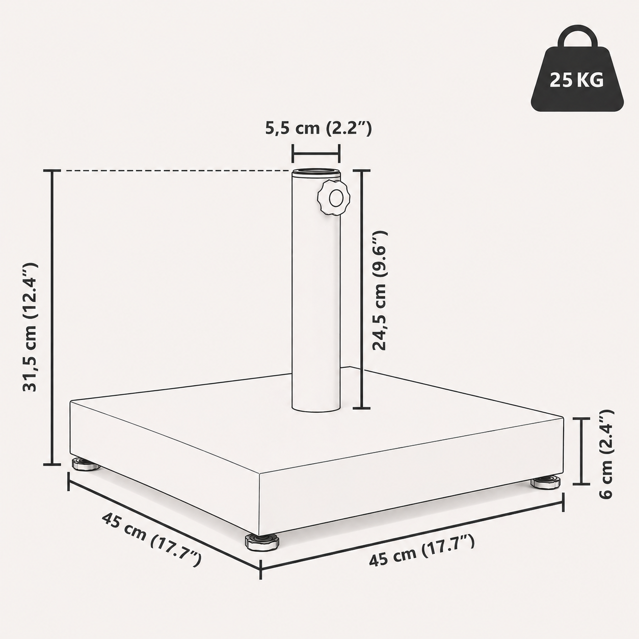 Base de parasol premium 25 kg | noir
