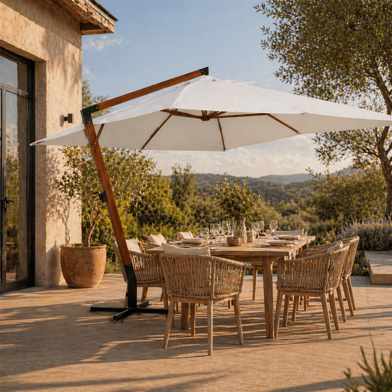 Parasol Déporté 3×4m Avec Mât Bois Premium | Shadora