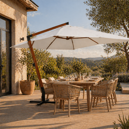 Parasol Déporté 3×4m Avec Mât Bois Premium | Shadora