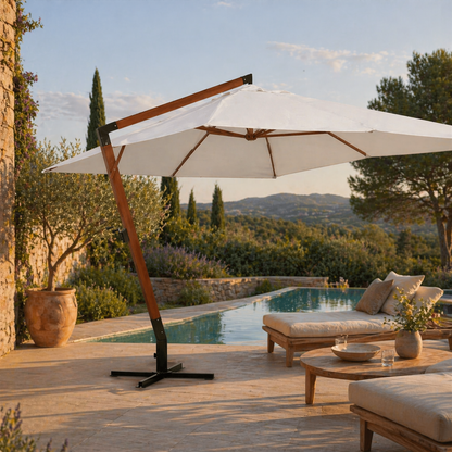 Parasol Déporté 3×4m Avec Mât Bois Premium | Shadora