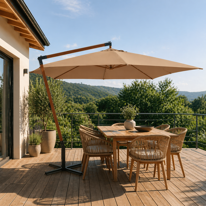 Parasol Déporté 3×4m Avec Mât Bois Premium | Shadora