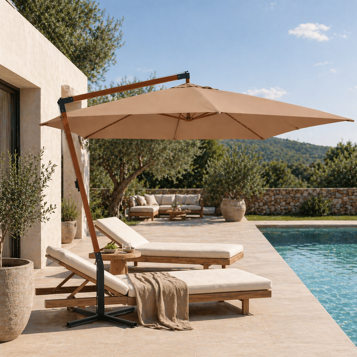Parasol Déporté 3×4m Avec Mât Bois Premium | Shadora