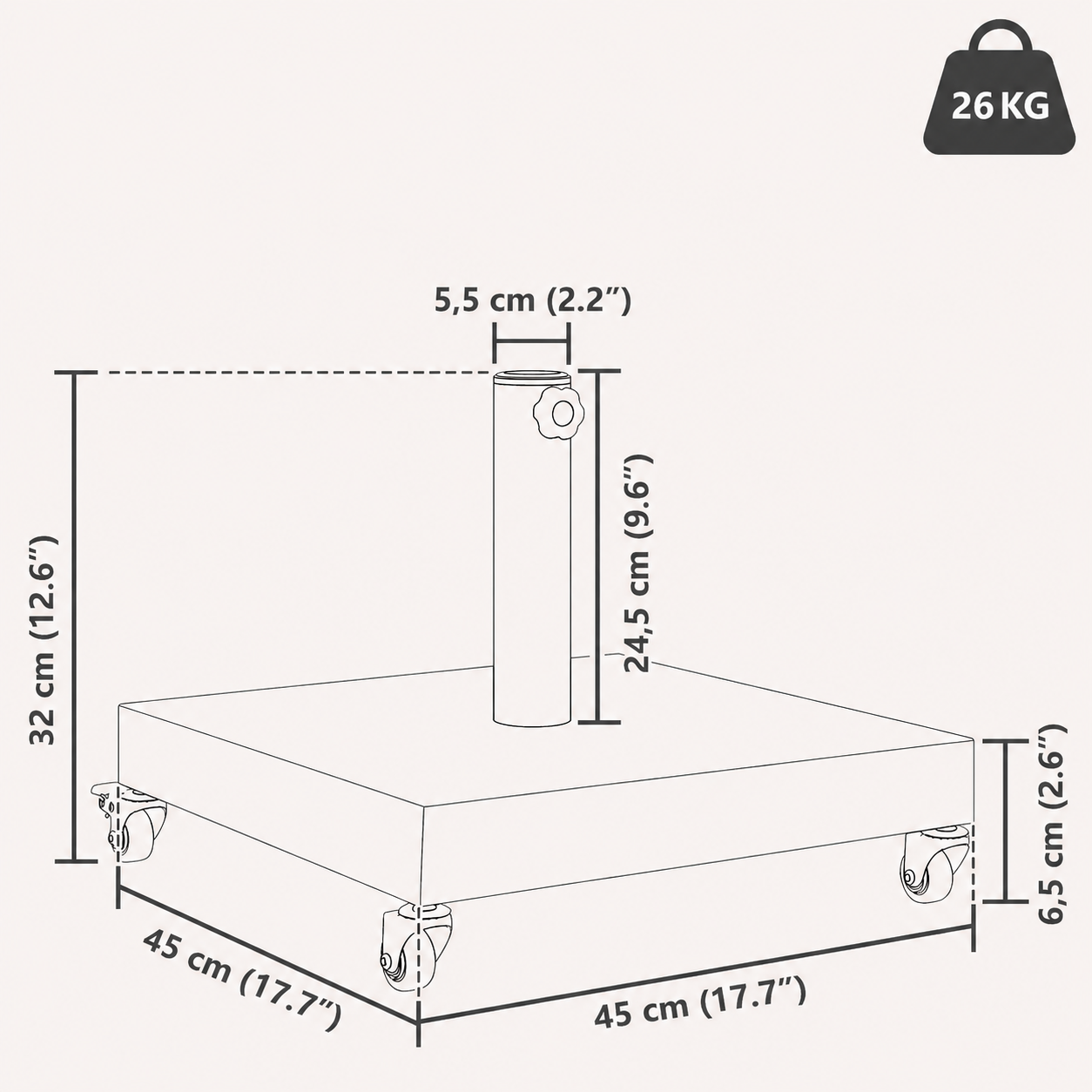 Base de parasol à roulettes premium 26 kg | Noir