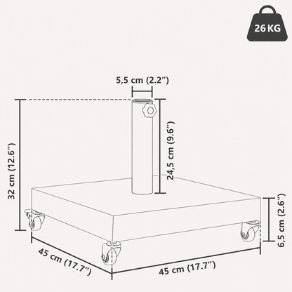 Base de parasol à roulettes premium 26 kg | Noir