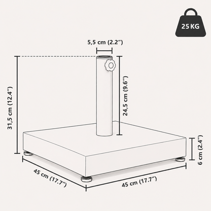 Base de parasol premium 25 kg | noir