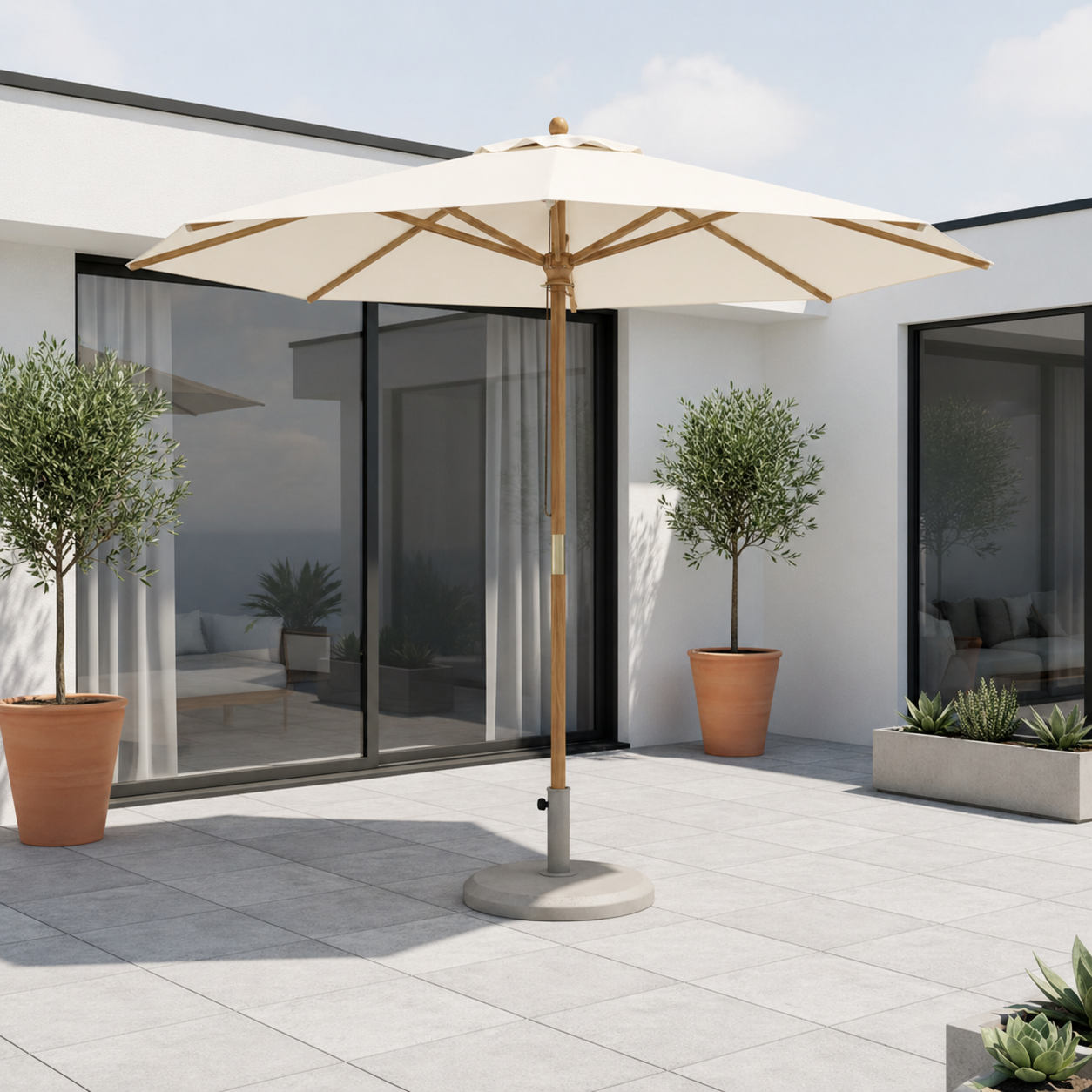 Parasol Bois mât chic 299 cm de Diamètre  | Shadora