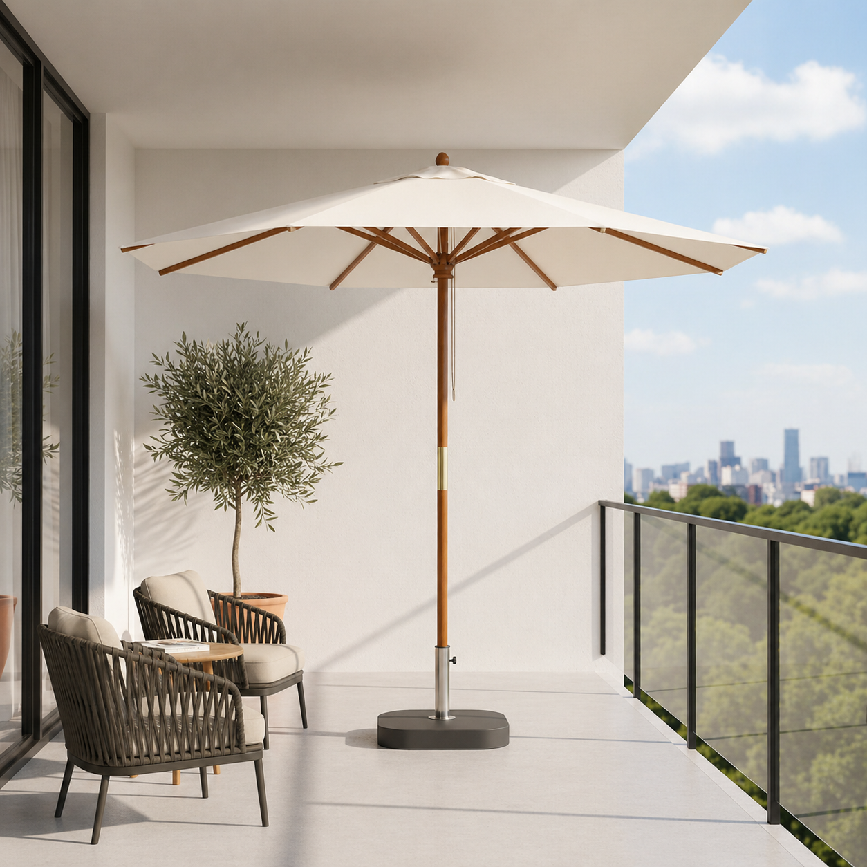 Parasol Bois mât chic 299 cm de Diamètre  | Shadora