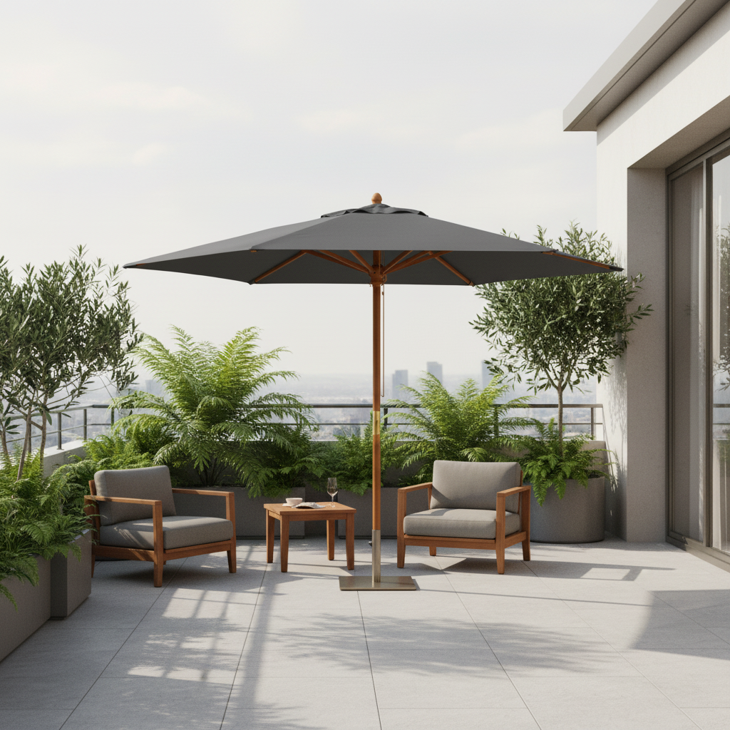 Parasol Bois mât chic 299 cm de Diamètre  | Shadora