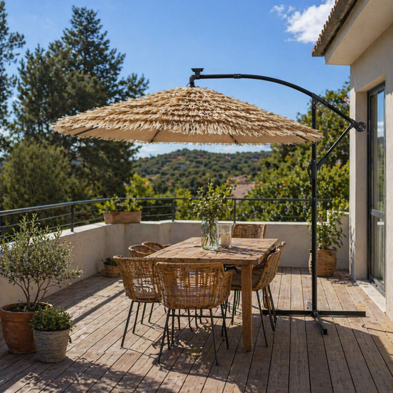 Parasol Exotique LED Carré Effet Paille | Shadora