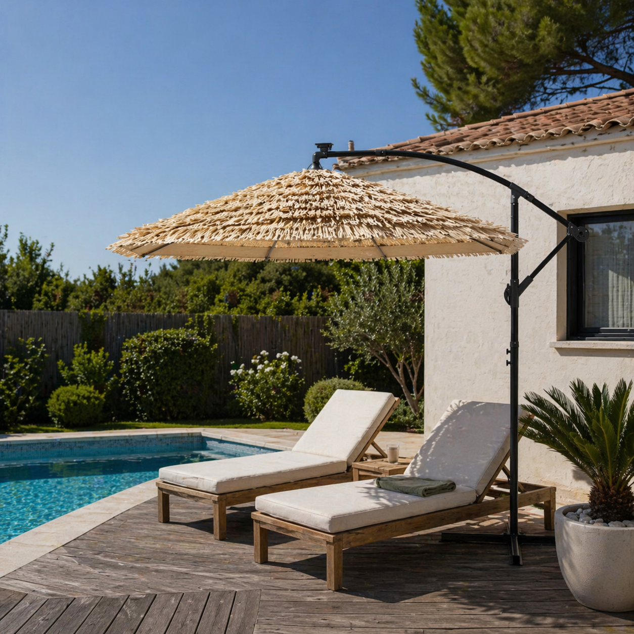 Parasol Exotique LED Carré Effet Paille | Shadora